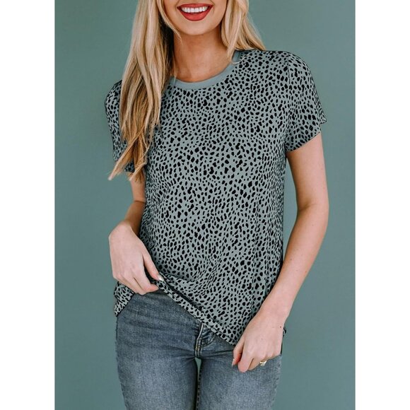 Womens Casual Polka Dot Tops Crewneck Short Sleeve T Shirts Fashion Loose Fit - Picture 2 of 6